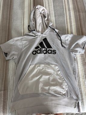 adidas Gray Short Sleeve Pullover Hoodie with Black Logo